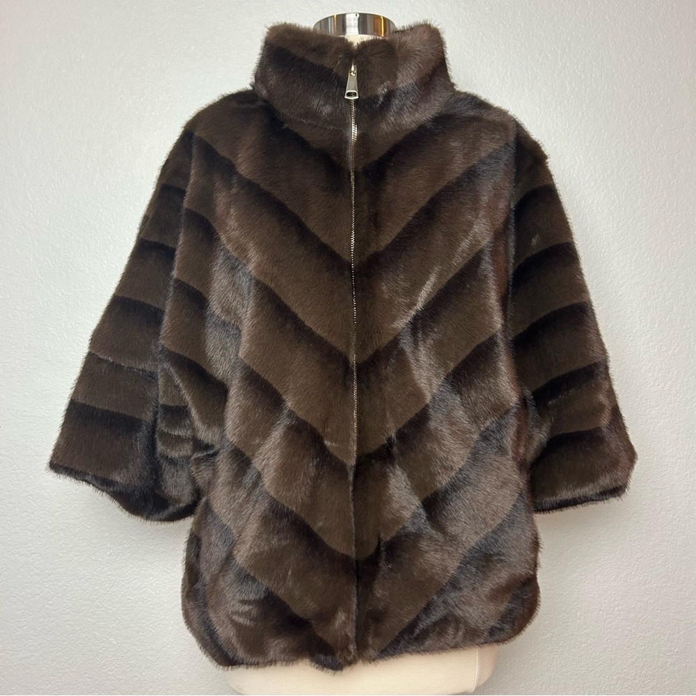 Winter Faux Fur Jacket Women's One Size Brown Full Zip Pockets Warm Fur Coat NWT